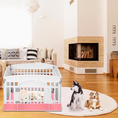 Marsui Dog Playpen Bottom Pad Fits for 36 Inch 4 Panels Pet Exercise Mat Puppy Crate Pad Reusable Washable Pet Training Pee Mat Hoop and Loop Design, Playpen Not Included (Pink,Solid Color) - color: Pink, style: Solid Color