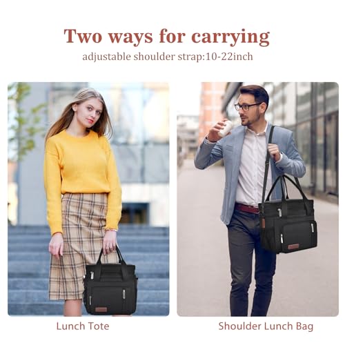Lunch Box & Lunch Bag for Men Women, Large Insulated Adult Lunch Box Leakproof Lunchbox Cooler Bag for Work Picnic Beach,16L, Black - color: Midnight Black