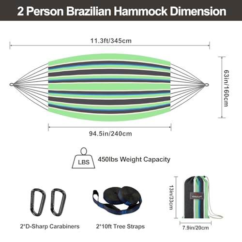 CHULIM Brazilian Double Hammock with Tree Straps,Extra Large 94x63IN,2 Persons Hammock for Backyard Patio Outdoor and Indoor,450lbs Weight Capacity,Soft Woven Cotton Fabric - Black Stripe - color: Black Stripe