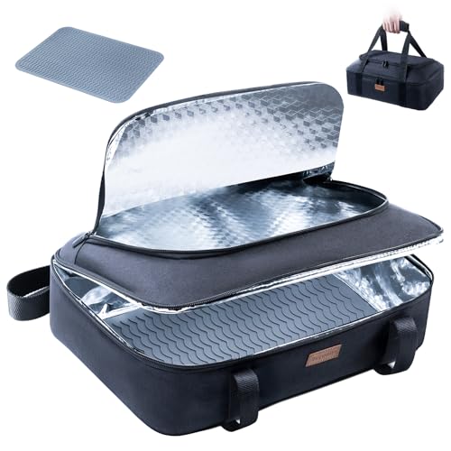 BAGSPRITE Insulated Casserole Carrier for Hot or Cold Food with Heat-resistant Mat, Casserole Dish Carrier Insulated Food Carrier, Hot Food Carrier, Foil Pan Carrier Fits 9" x 13" Baking Dish - color: Black, size: Style A