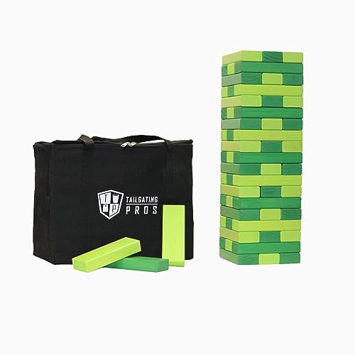 Tailgating Pros Premium Giant Toppling Timbers with Carrying Case – Choose Your Team Colors! Jumbo Outdoor Yard Game, Tower Grows to Over 5 Feet! - color: Kelly/Lime