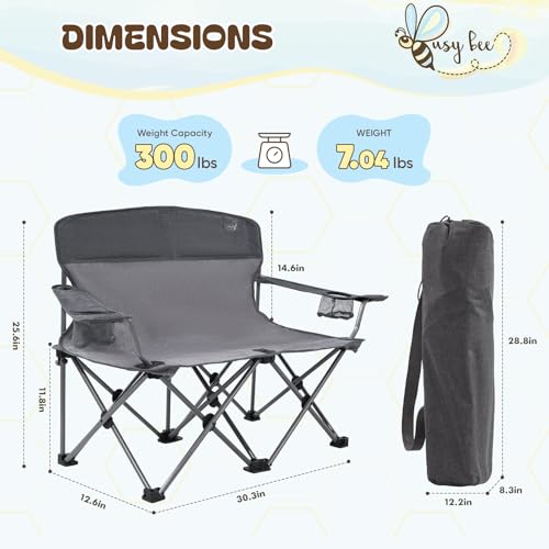 Busy Bee Oversized Kids Camping Chair with Cup Holder, High Back Toddler Chair Kids Folding Chair, Perfect for Beach & Outdoor, Supports 150 Lbs. - color: Grey, style: Double Chair