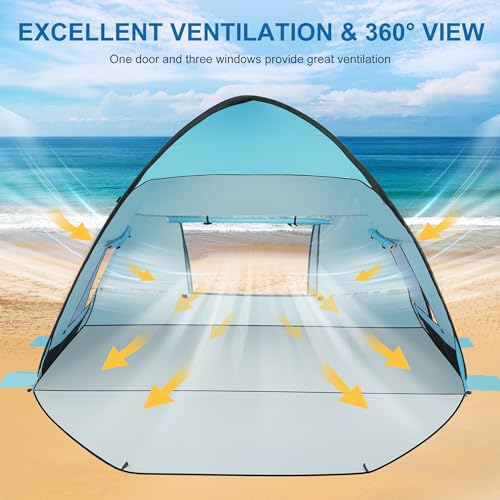 TOBTOS UPF 50+ Pop Up Beach Tent, Easy Set Up Beach Umbrella, Sun Shelter for 2-3 People UV Protection Portable Sunshade, Baby Canopy Cabana, Lightweight with Carry Bag - style: Blue for 3-4 Person