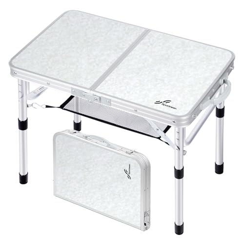 Sportneer Camping Table: Adjustable Height Small Folding Table 23.6" L x 15.7" W 2 Height with Mesh Layer - Compact & Portable Camping Essentials for Outdoor Camp Garden Picnic BBQ Dining Cooking - color: White, size: 23.6"L x 15.7"W (2 Height)