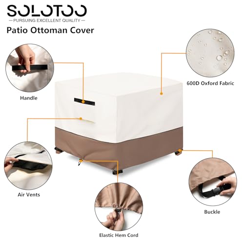 Patio Ottoman Cover Waterproof Heavy Duty Square Outdoor Ottoman Covers, 32W x 32D x 18H Inches Patio Furniture Covering Protector Outdoor Side Table Cover (Beige) - color: Beige - Ottoman Cover, size: 32"w X 32"d X 18"h