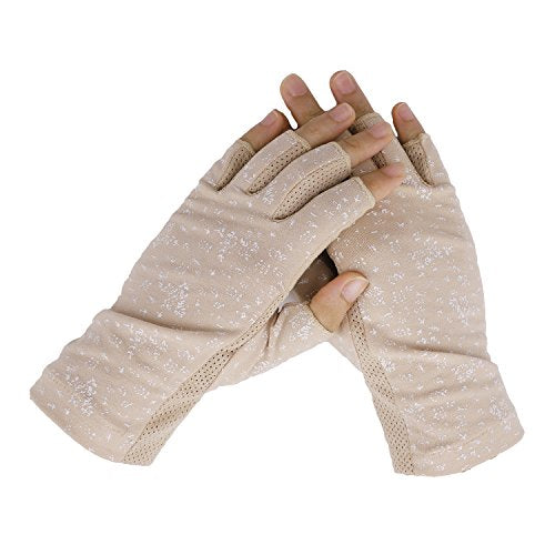 Lightweight Summer Fingerless Gloves Men Women UV Sun Protection Driving Cotton Gloves Nonslip Touchscreen Mittens - color: Khaki