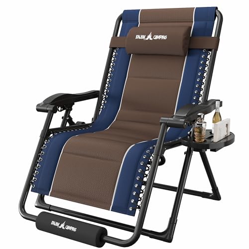 Amopatio Zero Gravity Reclining Patio Chair XXL Foldable Lounge Chair with Removable Cup Holder/Headrest/Footrest 500LBS Capacity Portable for Outdoor Patio Pool Backyard,Blue-Brown - color: Blue-brown, style: 33in-1pc