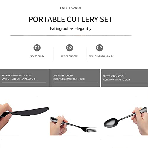 Portable Utensils Set with Case,Reusable Office Flatware Set,Healthy Travel Cutlery Set Stainless Steel 2 Fork, 2 Spoon,2 Knife Cutlery Ideal for Travel, Lunch Box and Camping (Black 3 PCs-2 Sets) - color: Black - 3 PCs - 2 Sets