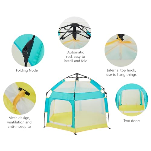 Bend River Baby Playpen with Canopy, Portable Baby Beach Tent, Toddler Play Yard Indoor and Outdoor, Foldable Mosquito Net for Infant - Green - color: Green