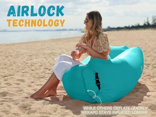 WEKAPO Inflatable Couch Air Lounger Chair - Camping & Beach Accessories, Portable Blow up Sofa for Hiking, Lawn, Indoor/Outdoor Movies & Music Festivals. Lightweight and Easy to Set Up Air Hammock - color: Teal