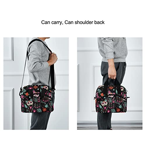 Death and Halloween Cats Insulated Lunch Bag Reusable Lunch Tote Bag Cooler Bag for Women Men Adult Lunch Box with Adjustable Shoulder Strap Leakproof Lunch Bag for Work School Picnic Camping - color: Death and Halloween Cats