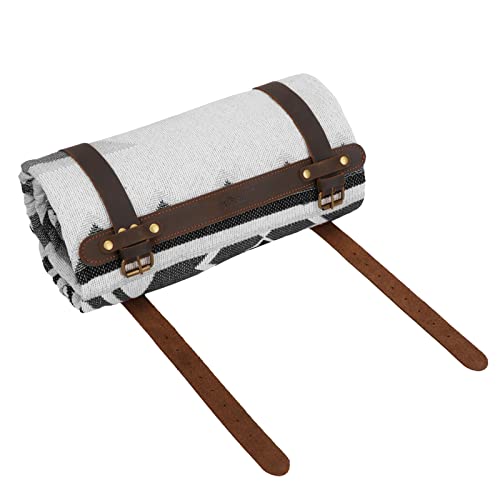 Tourbon Outdoor Leather Picnic Blanket Carry Strap for Camping Travel Rug Carrier Motorcycle Bedroll Straps w/Handle
