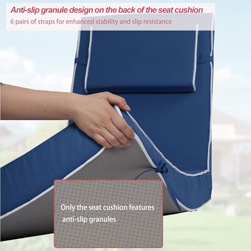 Chaise Lounge Cushions Outdoor 72x21x4 Inch, Patio Lounger Chair Cushion with Removable Cover, Fade Resistant Replacement Pad for Outdoor Furniture (Blue+White Side, 72x21x4 inch) - color: Blue+white Side