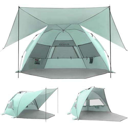 Elegear CumbreX™ Beach Tent with 360° Removable Canopy, 4-6 Person Pop Up Sun Shade Shelter, UPF 50+ Automated Installation Double Silver Coating Portable Lightweight Beach Cabana for Outdoor - Green - color: Green