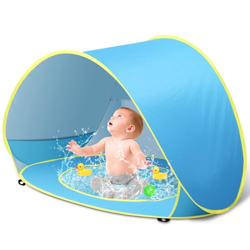 Baby Beach Tent with Pool, Pop Up Sun Shelter UPF 50+ UV Protection for Infant Toddlers, Portable Shade Tent with Carry Bag for Beach Outdoor Travel - color: Blue