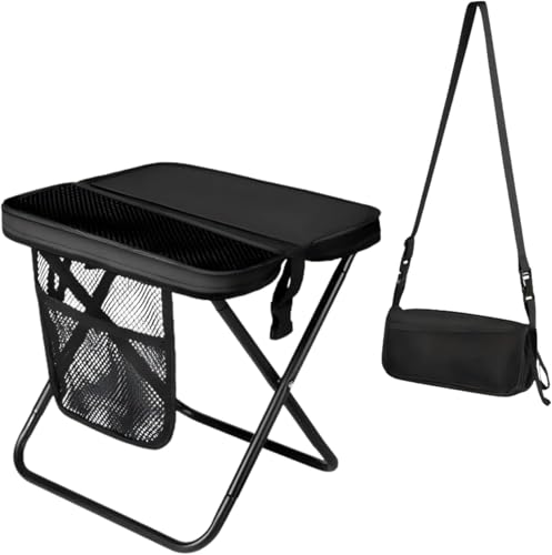 D & D Mart Compact Folding Camping Stool for Adults, 1.65 LBS Ultralight Collapsible Portable Seat with Mesh Storage Pocket & Carry Bag – Fishing Hunting Travel Concerts Picnic BBQ Outdoor - color: Black