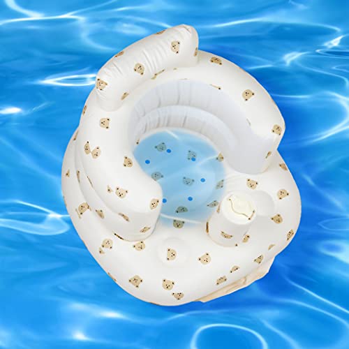 AirSwim Inflatable Baby Seat, Inflatable Baby Chair for Babies 3 Months and Up, Summer Blow Up Chair with Built in Air Pump, Infant Floor Seats for Learning to Sit, Palying, Camping, Bear Head - color: Bear Head