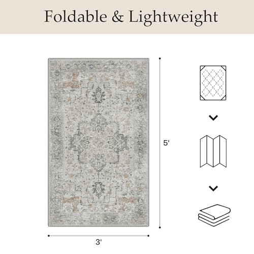 GENIMO Outdoor & Indoor Area Rug 3'x 5', Waterproof, Non-Shedding, Easy Cleaning, Boho Mat for Patio, Living Room, Balcony, Dining Room, RV, Deck, Bedroom, Camping, Outside Carpet,Light Grey Brown - color: Light Grey Brown, size: 3' x 5' (Rectangular)