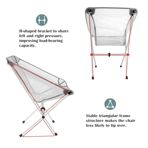 G2 GO2GETHER Ultra-Light Folding Camping Chair, All-Aluminum Frame, Surper Breathable Fabric, Easy to Carry, Compact Storage Size (1, Grey) - color: Grey