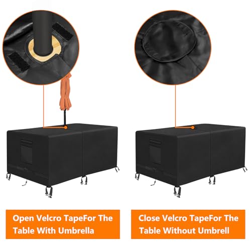 Kovshuiwe Rectangle Patio Table Cover with Umbrella Hole Heavy Duty Waterproof 600D Oxford Fabric Outdoor Lawn Patio Furniture Covers (Square-108 Lx 82" W x 23.6" H) - color: Black, size: 108"Lx 82"W x 23.6"H