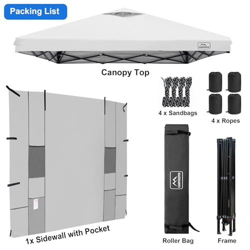 KAMPKEEPER 10x10 Easy Pop Up Canopy Tent with Sidewalls, Instant Outdoor Shade Shelter with Removable 10FT Sun Walls, Quick Setup Waterproof and UV-Resistant(White, 10x10FT with 1 sidewall) - color: White, size: 10x10FT with 1 sidewall