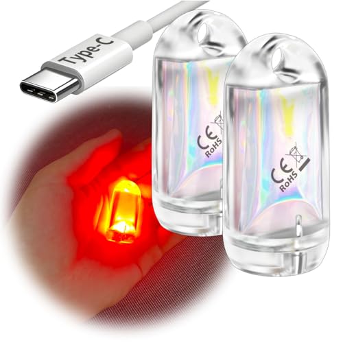 USB Mini LED Lantern, 2 Pack Waterproof EDC Keychain LED Flashlight for Camping, Type-C Rechargeable Battery Small Stick Lamp Puck Dog Collar Torch Light (Red+Red) - color: Red+Red