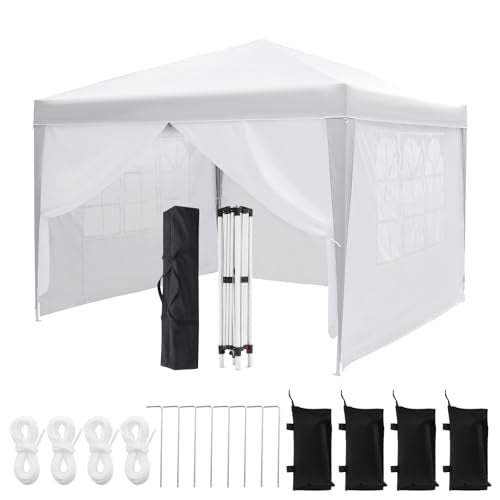 10x10 Pop Up Canopy with 4 Sidewalls, Outdoor Portable Instant Canopy Tent, Outdoor Canopy, Waterproof Pop Up Tent, Versatile Gazebo for Camping, Outdoor Parties, Backyard,Beach Activities,White - color: White