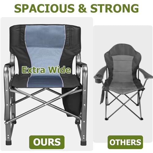 Fenbeli Oversized Folding Director Chair with Side Table and Cooler Bag - Portable Camping Chair with Cup Holder, Padded Armrests, 400LBS Capacity for Outdoor Camping, Lawn, Picnic (Black) - color: Black