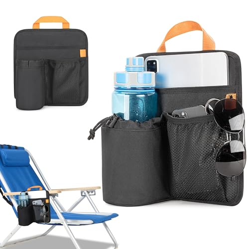 GRAOSO Beach Chair Cup Holder, Chair Side Organizer Easily Attached to Armrest with 2 Self-Adhesive Fastener Strap, Hanging Chair Attachment for Water Bottle, Sunglasses, Phone, Snack, etc.. - size: S