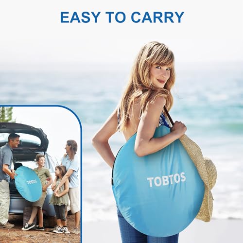 TOBTOS UPF 50+ Pop Up Beach Tent, Easy Set Up Beach Umbrella, Sun Shelter for 2-3 People UV Protection Portable Sunshade, Baby Canopy Cabana, Lightweight with Carry Bag - style: Blue for 3-4 Person