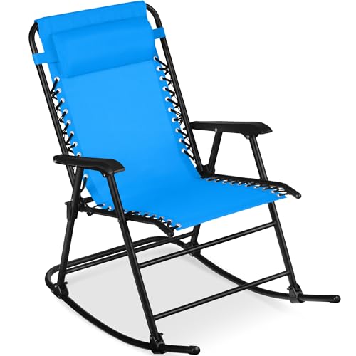 Best Choice Products Outdoor Zero Gravity Rocking Chair, Folding Reclining Patio Lounge Chair with Adjustable Pillow for Lawn, Beach, Camping - Aqua Blue - color: Aqua Blue