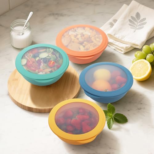 Wheat Straw Bowls Set with Lids, Unbreakable 40 OZ Cereal Bowls Set of 4, Salad Container for Lunch, Microwave & Dishwasher Safe Bowl Set for Kitchen, Picnic, RV, Camping, Multi - color: Multicolor, size: 40 Oz With Lid