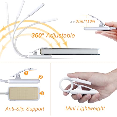 Gritin 9 LED Rechargeable Book Light for Reading in Bed -Eye Caring 3 Color Temperatures,Stepless Dimming Brightness,80 Hrs Runtime Small Lightweight Clip On Book Reading Light for Studying-White - color: ‎White