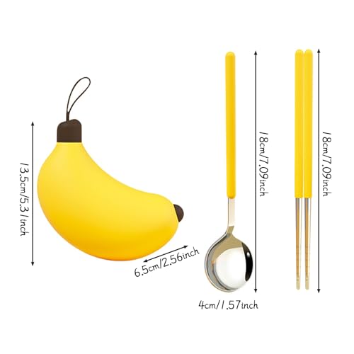 Creative Travel Cutlery Set with Banana Case - Reusable Stainless Steel Spoon, Chopsticks, and Portable Utensils for Office, School, Camping, and Outdoor Activities
