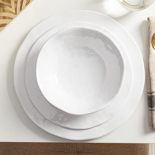 LEHAHA Basic White Melamine Dinnerware Sets, 18 Piece melamine dishes set, Service for 6, Plates and Bowls Sets Great for Indoor and Outdoor Use, Dishwasher safe… - color: Bright White