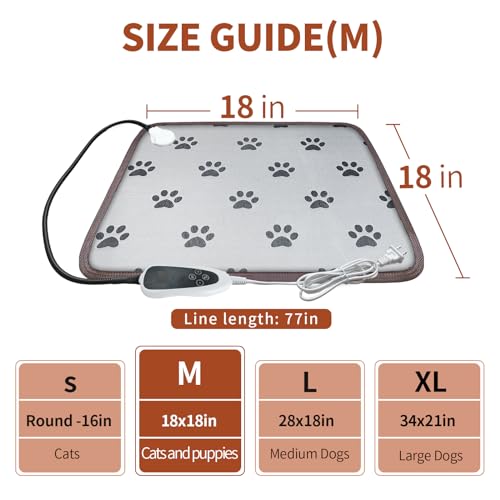 GOLOPET Cat Heating Pad 18x18 in with Smart Thermostat Switch and Power Line Protection Tube,Obtained MET and UL Dual Certification,Waterproof Pet Heating Pad for Cats-Paw Print - size: 18.0"l X 18.0"w X 0.5"th