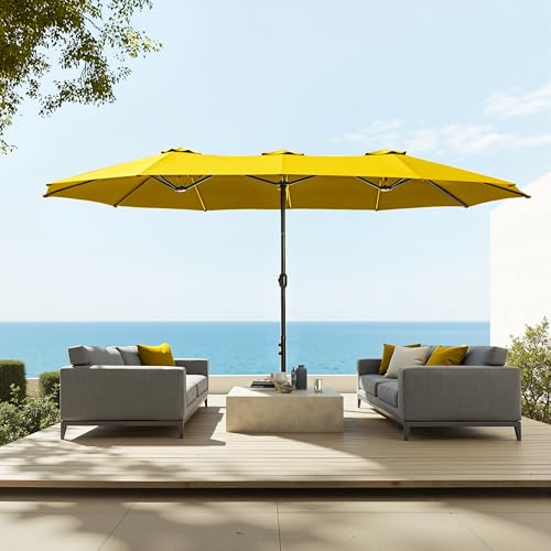 Sophia & William 15 ft Extra Large Patio Umbrella with Base Included, Rectangular Outdoor Umbrella Heavy Duty, Market Umbrella Double-sided Fade Resistant for Pool Garden Backyard, Golden yellow - color: Golden yellow