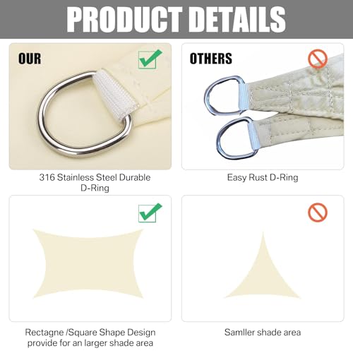 Neween Shade Sails, Waterproof Sun Shade Sail Rectangle UV Block Canopy Sun Shade for Outdoor Patio and Garden, Yard Activities (10'x16', Beige) - color: Beige, size: 10'x16'