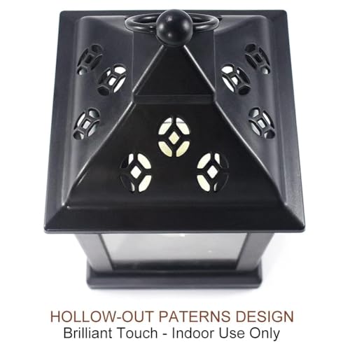 2-Pack 9.5" Vintage Decorative Candle Lantern with LED Flickering Flameless Candle (Black, 6-Key Remote) - Indoor Hanging Lanterns Decorative Lanterns Battery Powered LED Candle & Remote - color: [2-pack] Black - 6-key Remote Included