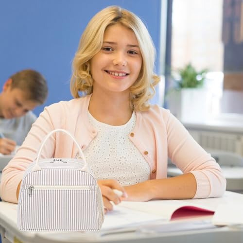 LEDAOU Lunch Box for Women Insulated Lunch Bag Corduroy Lunch Tote Bags Leakproof Cooler Lunch Case for Travel Work Picnic - color: Khaki stripes