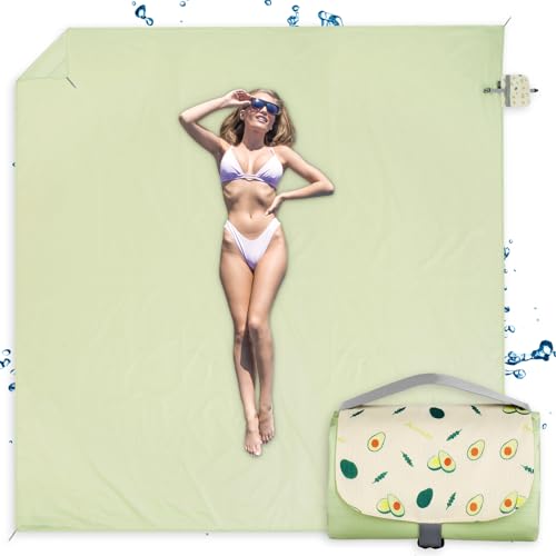Ainiv Picnic Blanket, Waterproof Beach Blanket with Carry Handle, Foldable Portable Washable Beach Mat Sand-Free, Outdoor Mat in Green for 4-5 People for Camping, Picnic, BBQ - 83 x 87 inches - size: 83 x 87 inches (L for 4-5 People)