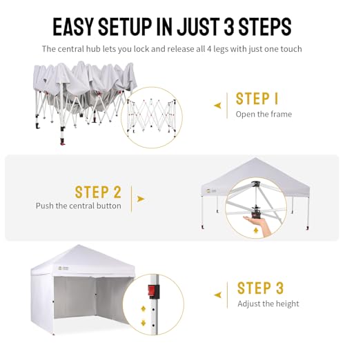 CROWN SHADES 10X10 Commercial Instant Canopy Pop Up Tent with Center Lock, 300D Fabric, 4 Sidewalls, Sto'N Go Bag, White - color: White, size: 10x10 Classic
