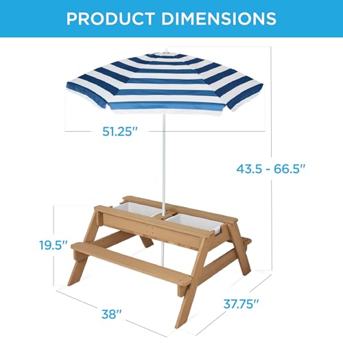 Best Choice Products Kids Picnic Table with Umbrella, 3-in-1 Sand & Water Table, Outdoor Convertible Picnic Table for Toddlers, Seats 4, Removable Top, 2 Buckets - Navy - color: Navy