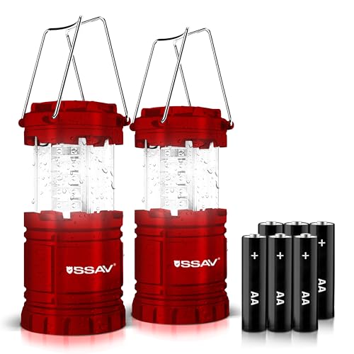 2 Pack LED Camping Lantern, LED Lanterns, Suitable Survival Kits for Hurricane, Emergency Light for Storm, Outages, Outdoor Portable Lanterns, Collapsible (Batteries Included) - color: Red