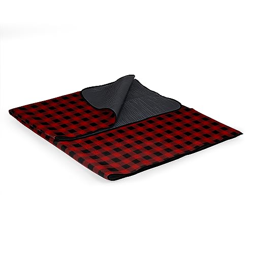 PICNIC TIME Outdoor Picnic Blanket Tote, 59"x51" Foldable Beach & Camping Blanket with Soft Fleece, Water-Resistant Bottom, Adjustable Strap & Zippered Pocket (Red & Black Buffalo Plaid) - color: Red/Black Buffalo Plaid