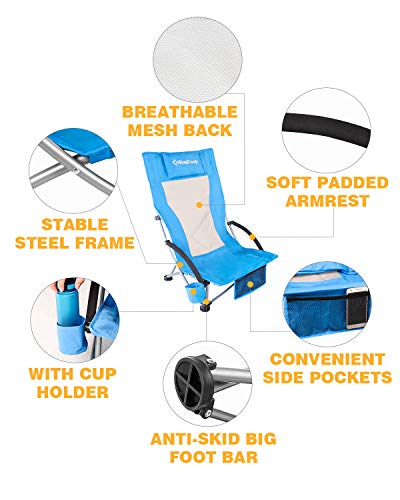 KingCamp Folding Beach Tall Sling Chair Set of 2, Compact Beach Chair with Armrests and Breathable Mesh Back Portable, 2 Set, Blue - color: High Blue 2