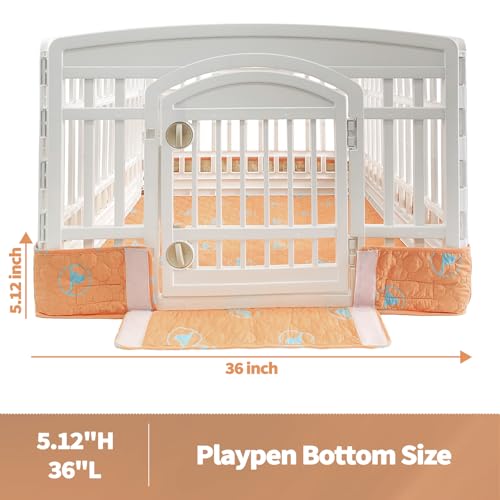 PJYuCien Dog Playpen Bottom Pad Fits for 36 Inch 4 Panels Exercise Pet Pen, Using as a Fence Stabilization and Puppy Pen Mat, Hoop and Loop Design, Orange (Playpen Not Included) - style: Orange Bottom, 36"Width, Orange ( Adhesive Tape Connections )