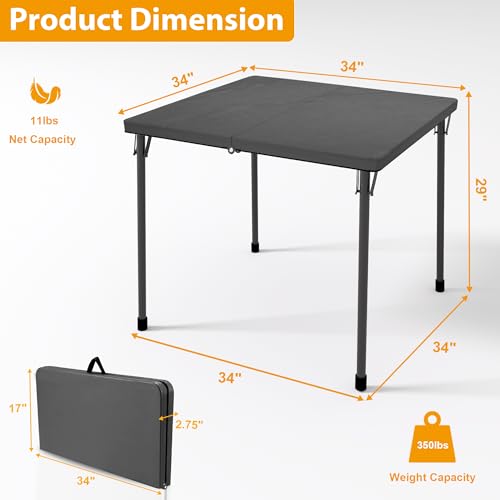 Kasunpul 34" Folding Table, Portable Square Folding Card Table with Collapsible Legs & Carrying Handle, Plastic Tables for Camping,Picnic, Office, Party, Grey - color: Grey