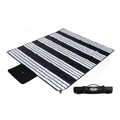 Wacho Beach Blanket Waterproof Sandproof and Picnic Blanket - Large Outdoor Blanket for Camping, Beach & Travel - Foldable Picnic Mat with Carry Bag - Beach Essentials – Black & White - color: Black and White