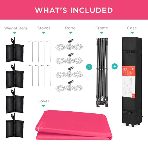 Best Choice Products 10x10ft Pop Up Canopy Tent, Outdoor Shade, 1 Person 1 Minute Set Up, Carry Case, 4 Weight Bags - Hot Pink - color: Hot Pink, size: 10x10ft